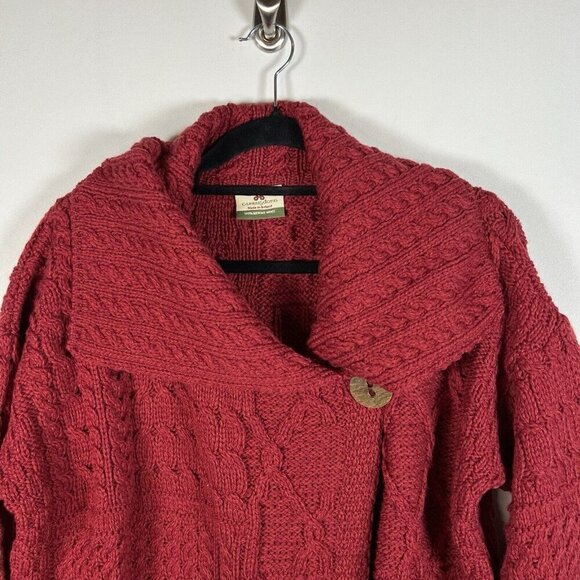 Carraigdonn Womens Cardigan Made in Ireland 100% Merino Wool Red Sweater Size XL - Picture 3 of 10